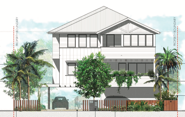Approved Streetscape Elevation for Townhouses at 59 Tallebudgera Drive, Palm Beach